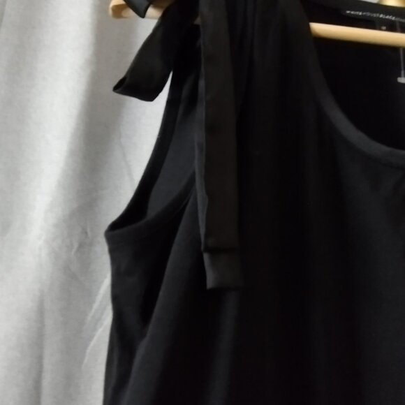 White House Black Market Tie Shoulder Tank Top Medium Black Cotton Modal Stretch - Picture 6 of 8